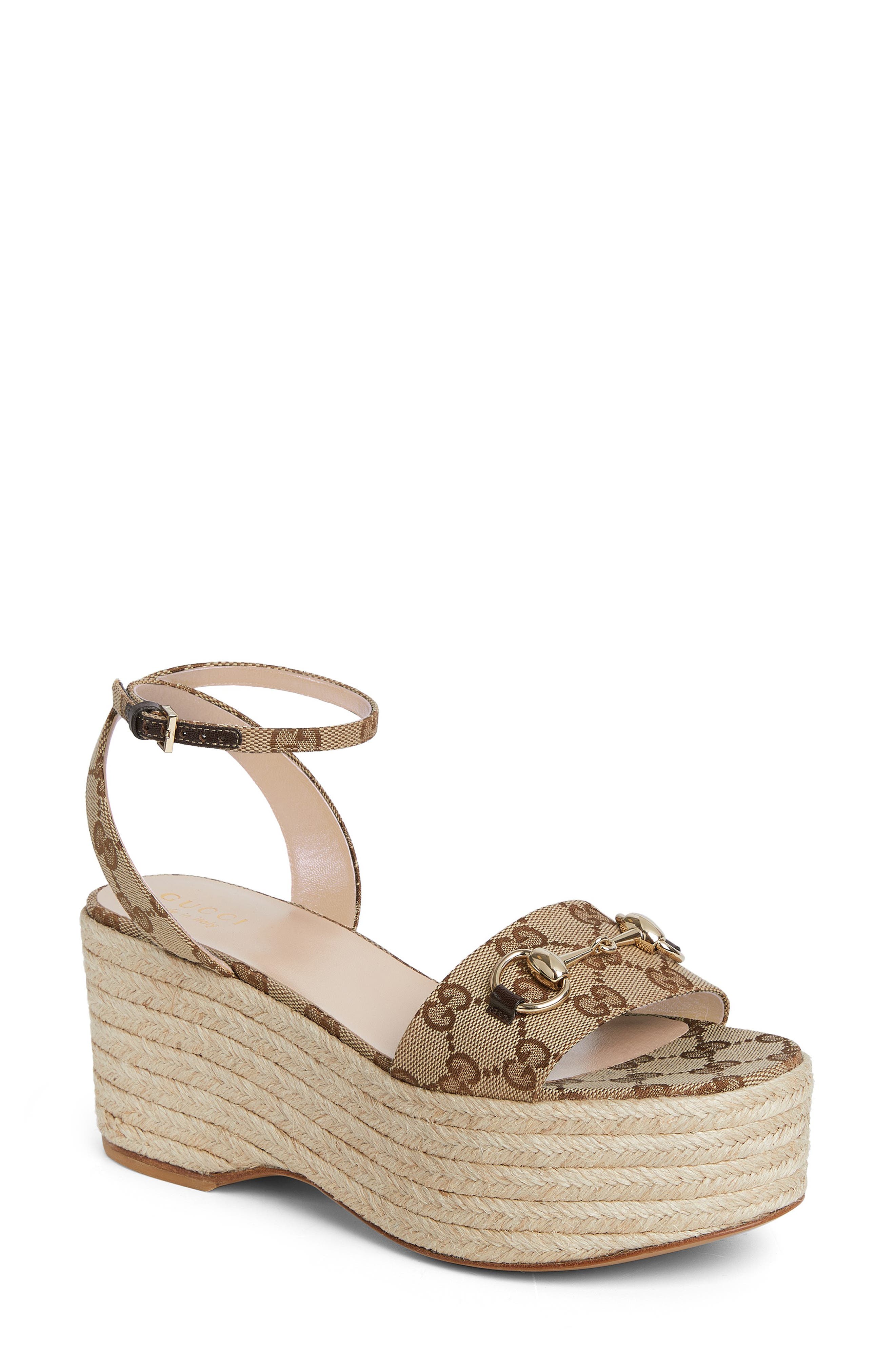 Gucci Horsebit Platform Espadrille Sandal, Main, color, Beige