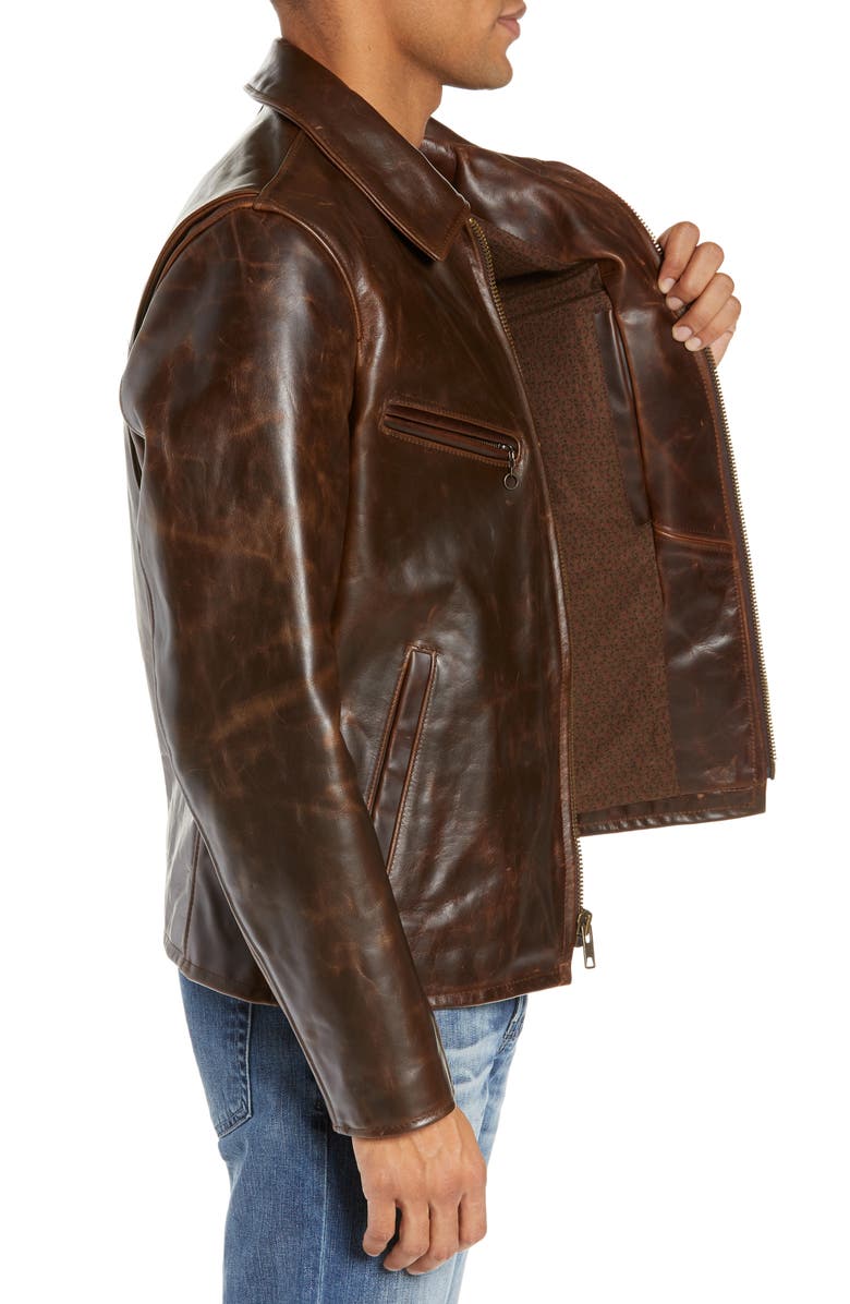 Schott NYC Waxy Cowhide Leather Moto Jacket, Alternate, color,