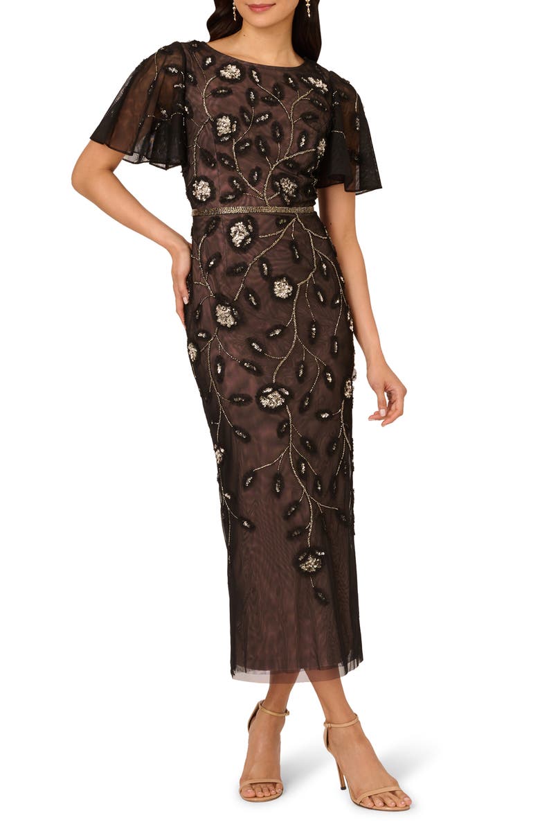 Adrianna Papell Beaded Mesh Sheath Dress, Main, color,