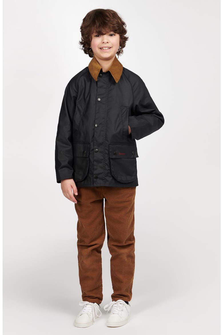 Kids' Contrast Corduroy Collar Waxed Cotton Jacket, Alternate, color, NAVY