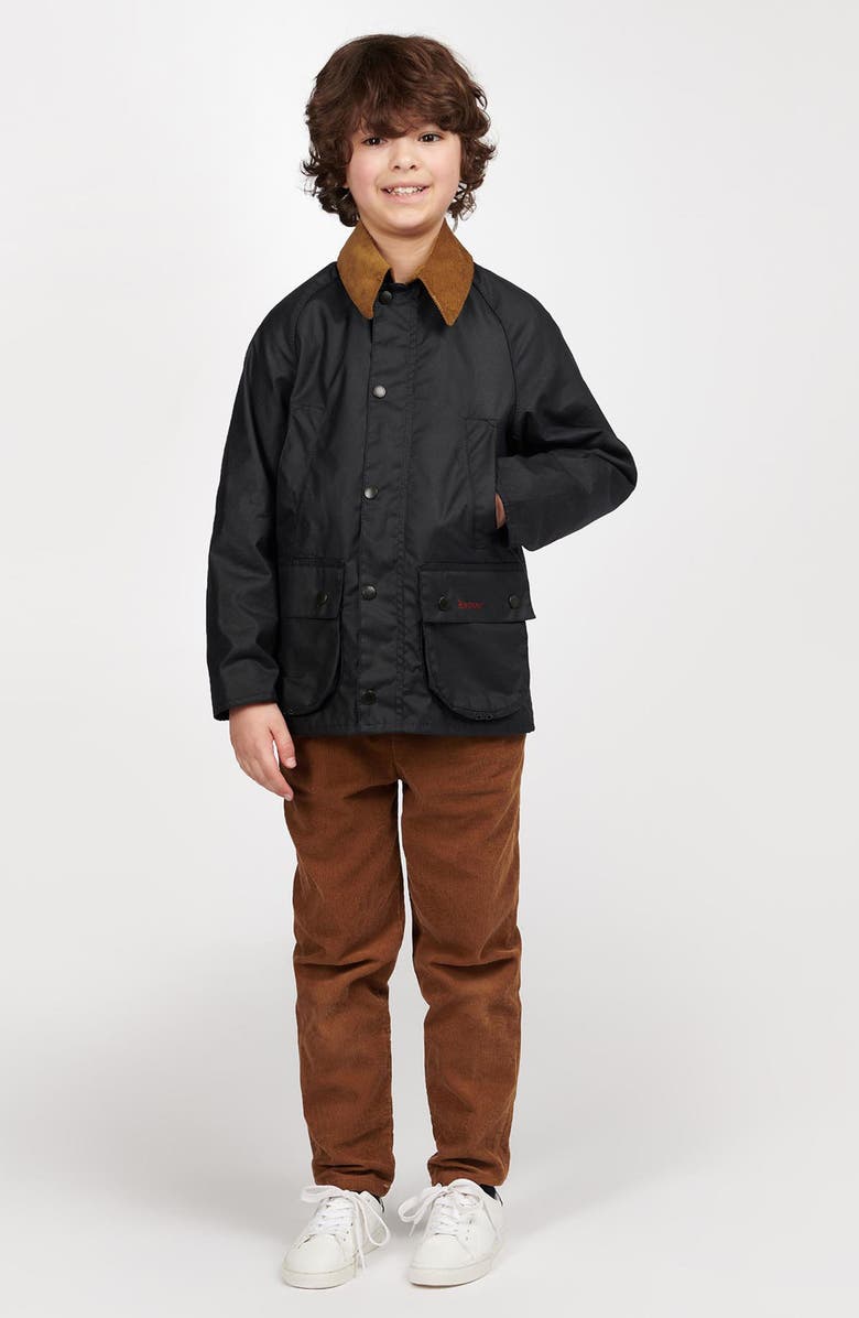Barbour Kids' Contrast Corduroy Collar Waxed Cotton Jacket, Alternate, color, 