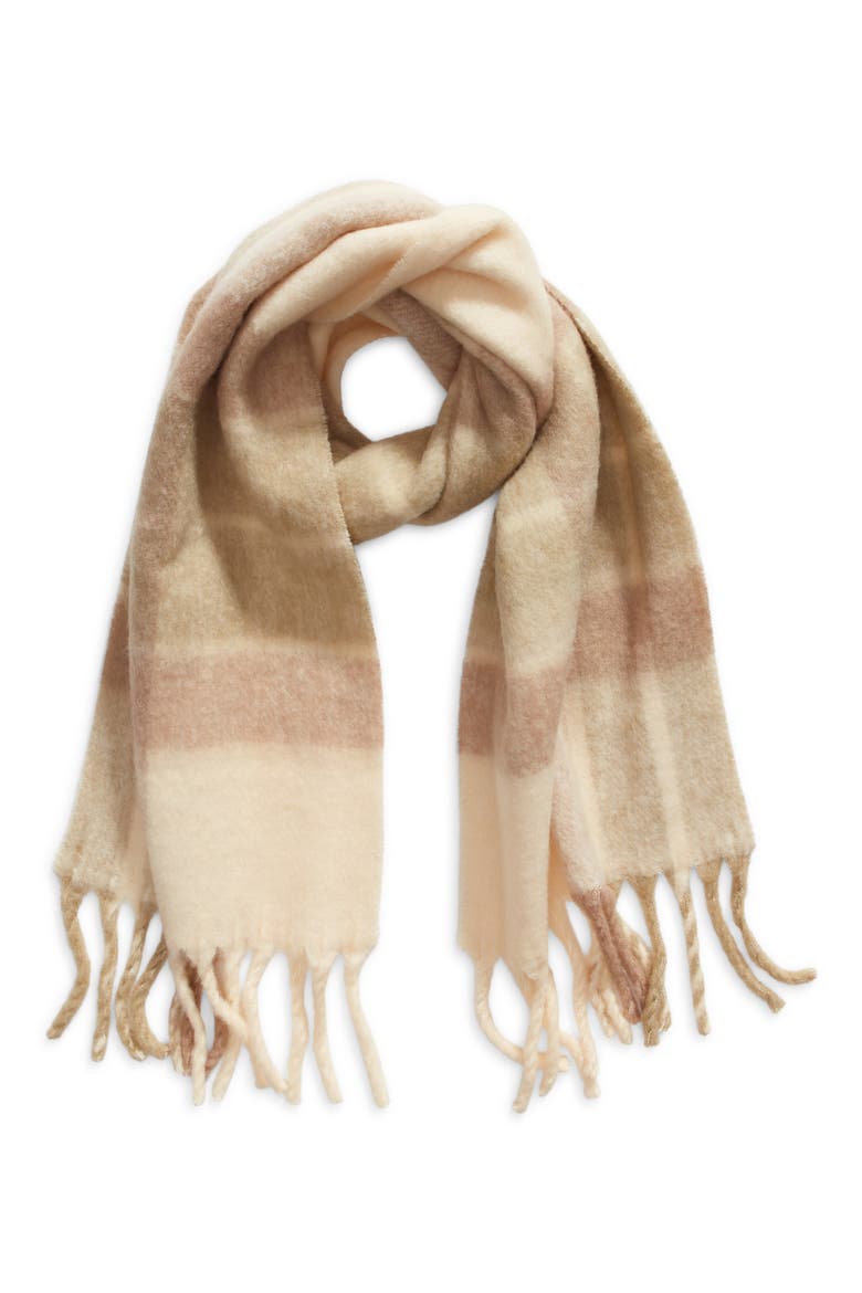 Plaid Blanket Scarf, Alternate, color, SANDSTONE