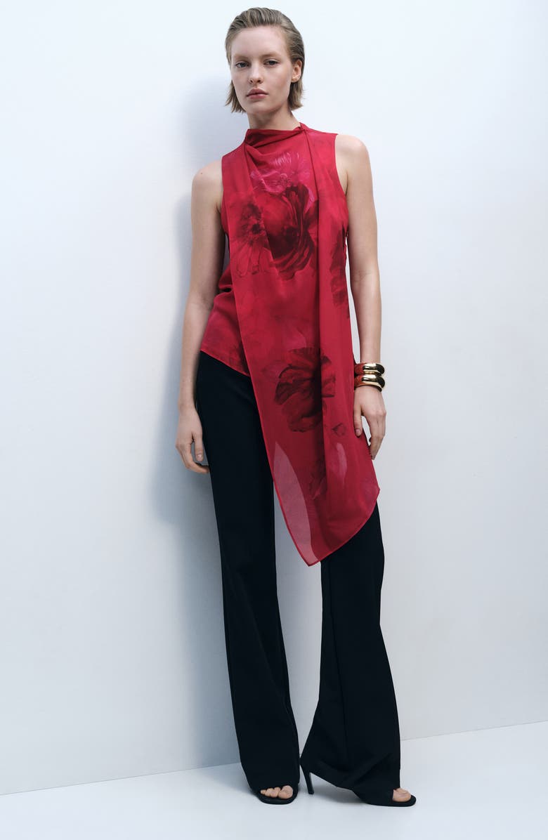 MANGO Floral Print Tie Neck Sleeveless Top, Alternate, color, 