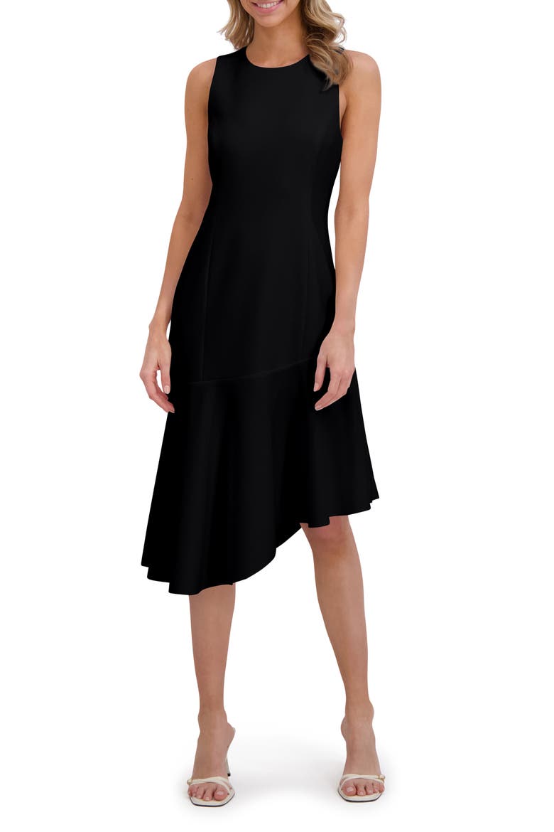 Asymmetric Ruffle Sleeveless Midi Dress, Main, color, RICH BLACK