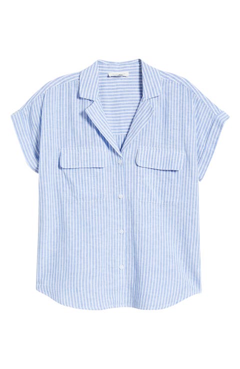 Brooke Short Sleeve Button-Up Linen Blend Shirt