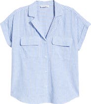 beachlunchlounge Brooke Short Sleeve Button-Up Linen Blend Shirt