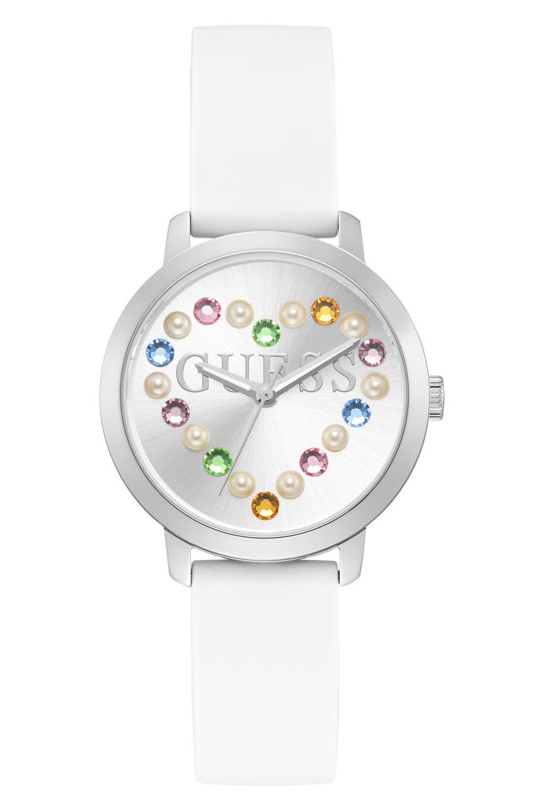 Devotion Silicone Strap Watch, 36mm, Main, color, SILVER/ WHITE