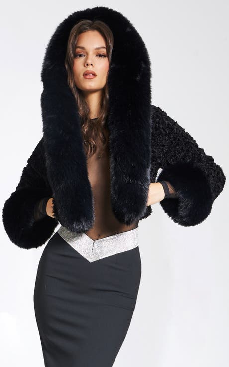 Kali Cropped Faux Fur Jacket With Hood