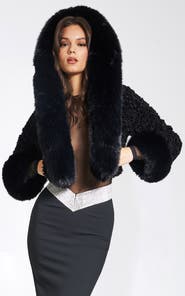 Miss Circle Kali Cropped Faux Fur Jacket With Hood