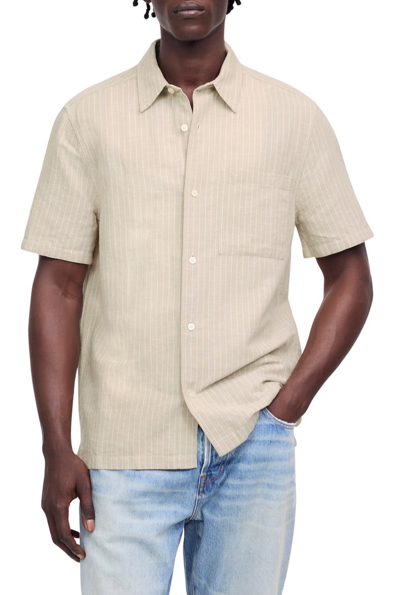 Short Sleeve Linen & Cotton Button-Up Shirt, Main, color, BENGAL PLAID