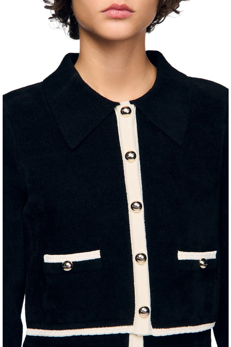 Two-tone shirt collar cardigan, Alternate, color, Black