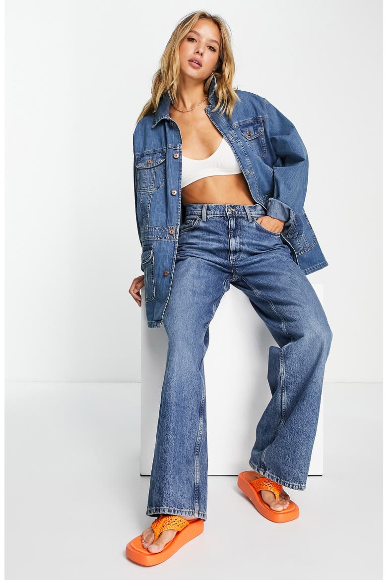 '70s Oversize Denim Jacket, Alternate, color, MID BLUE