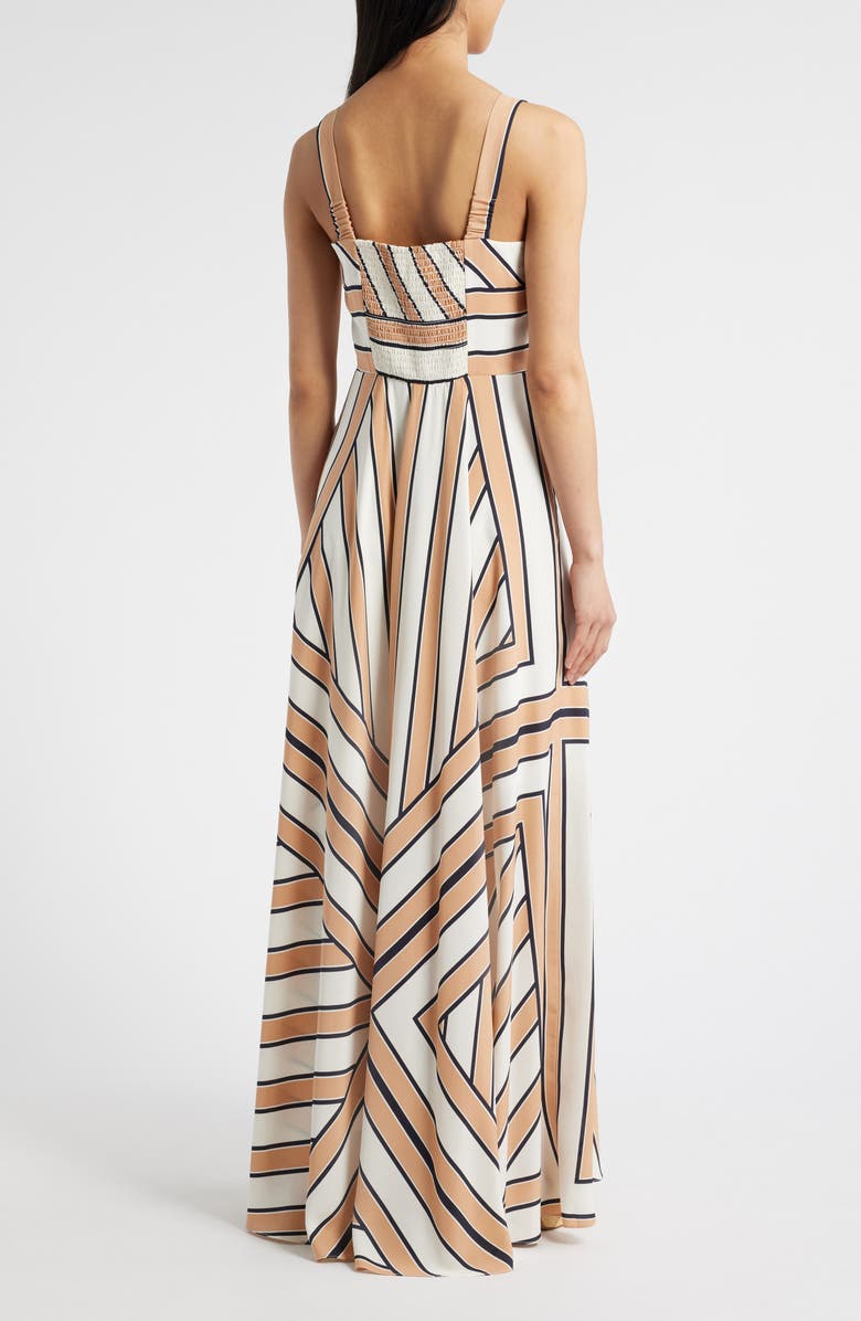 Eliza J Stripe Scarf Sleeveless Maxi Dress, Alternate, color, Khaki White