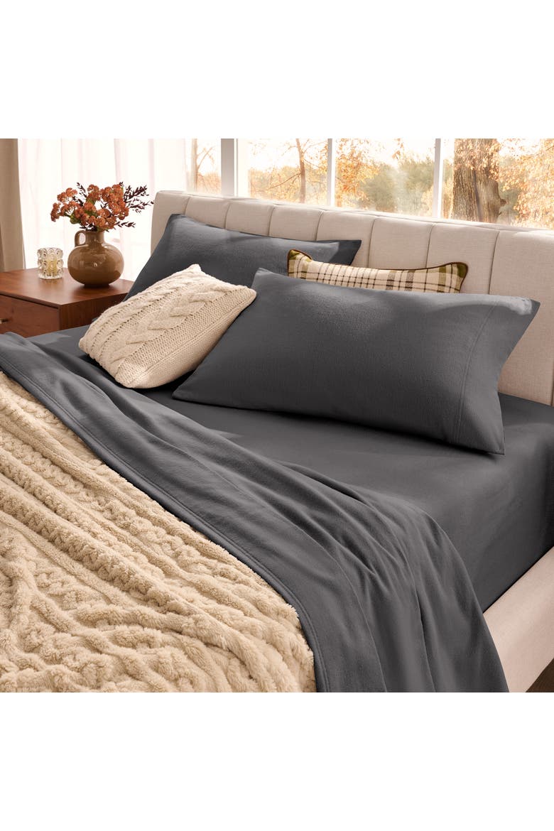 100% Organic Cotton Flannel Sheet Set - Split King, Alternate, color, Grey