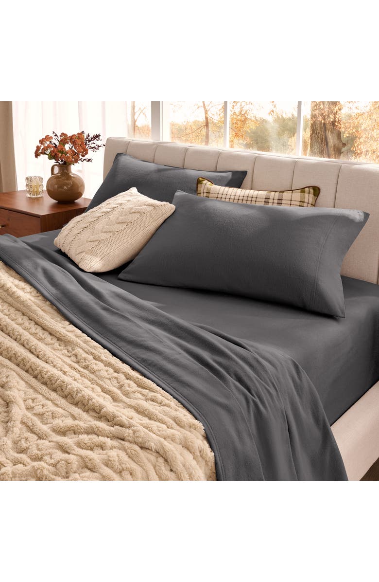 Bare Home 100% Organic Cotton Flannel Sheet Set - Full XL, Alternate, color, Grey