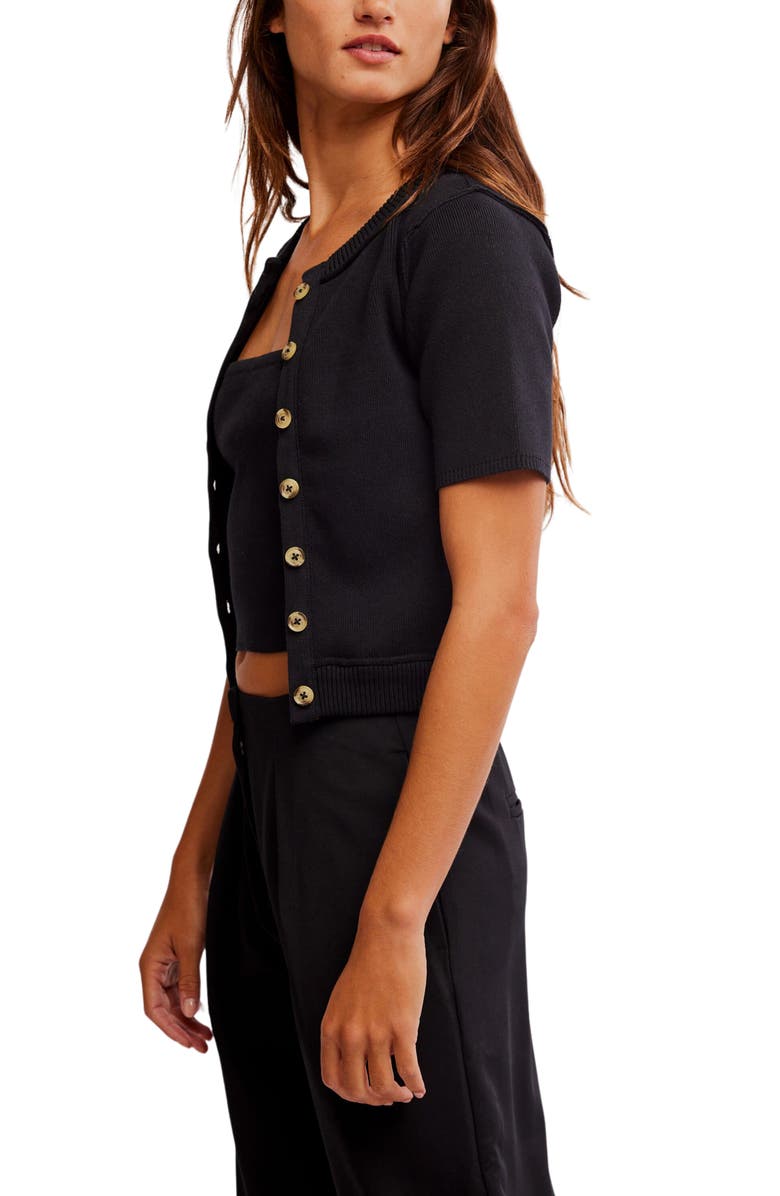 Free People Twosie Cotton Blend Rib Cardigan & Tank Set, Alternate, color, Black