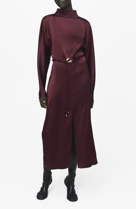 Long Sleeve Satin Midi Dress