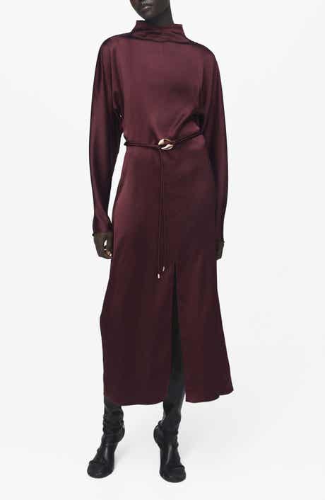 MANGO Long Sleeve Satin Midi Dress