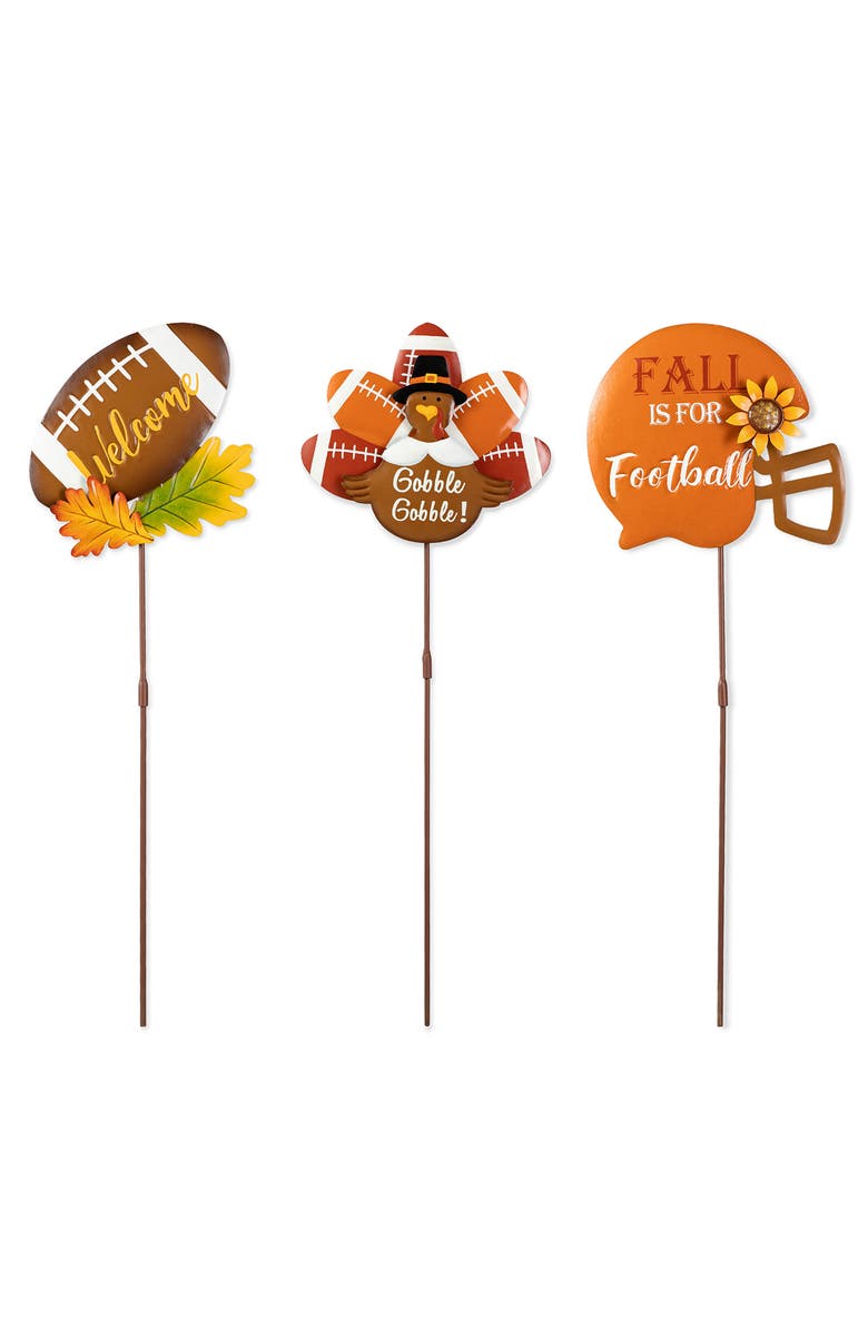 Glitzhome Set of 3 Thanksgiving Metal Football Turkey Yard Stake, Main, color, 