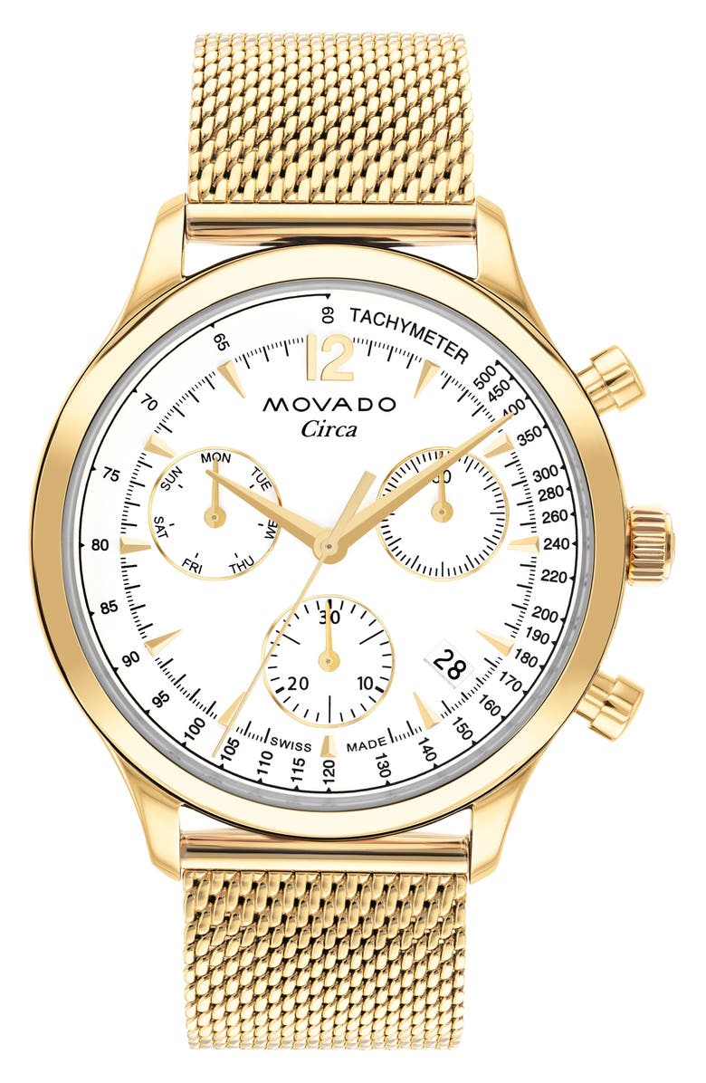 Movado Heritage Circa Chronograph Mesh Strap Watch, 43mm, Main, color,