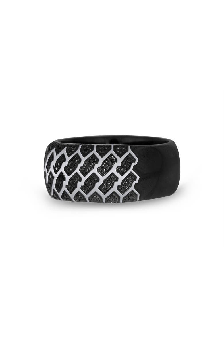 Fast Track Tire Tread Sterling Silver & Black Diamond Ring, Alternate, color, Dark Grey