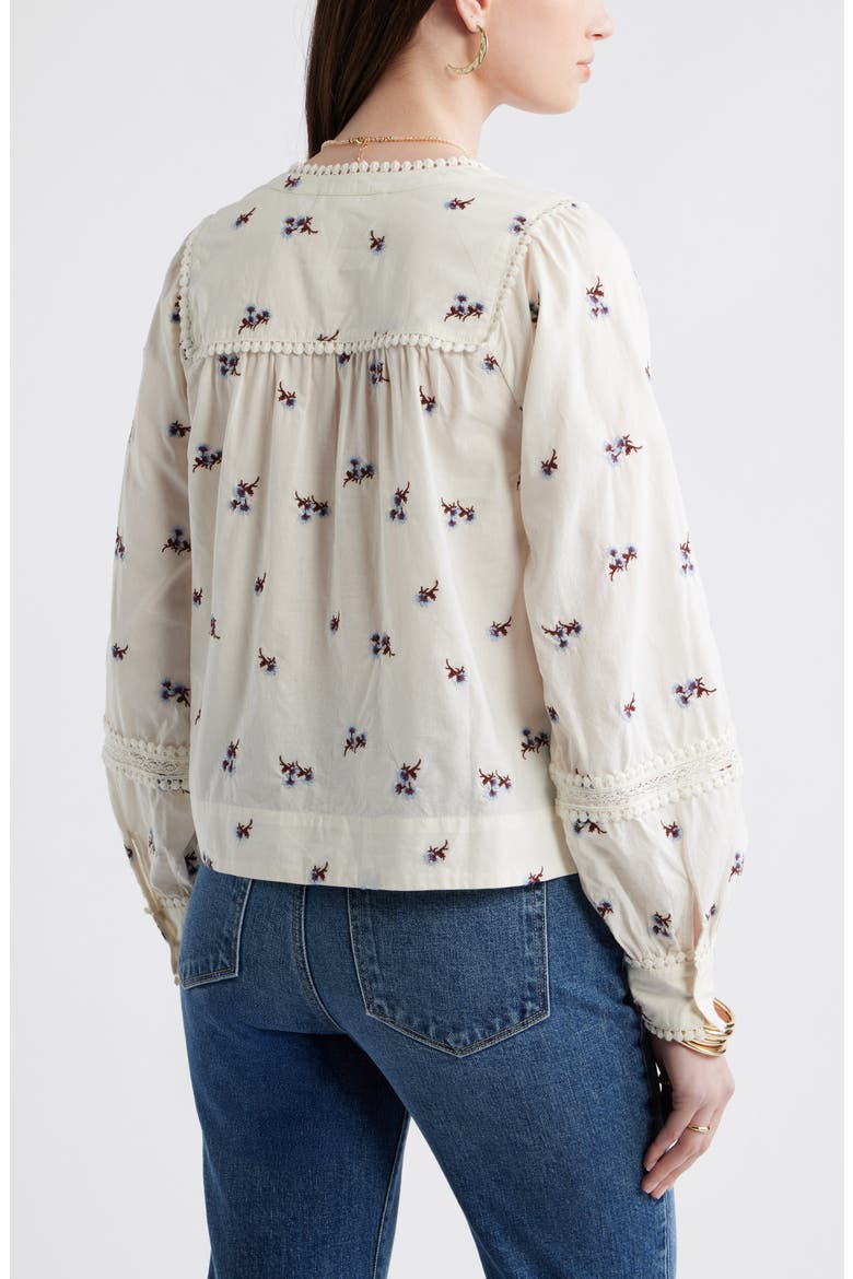 Lace Trim Button-Up Shirt, Alternate, color, IVORY- PURPLE TOSSED EMBROIDER