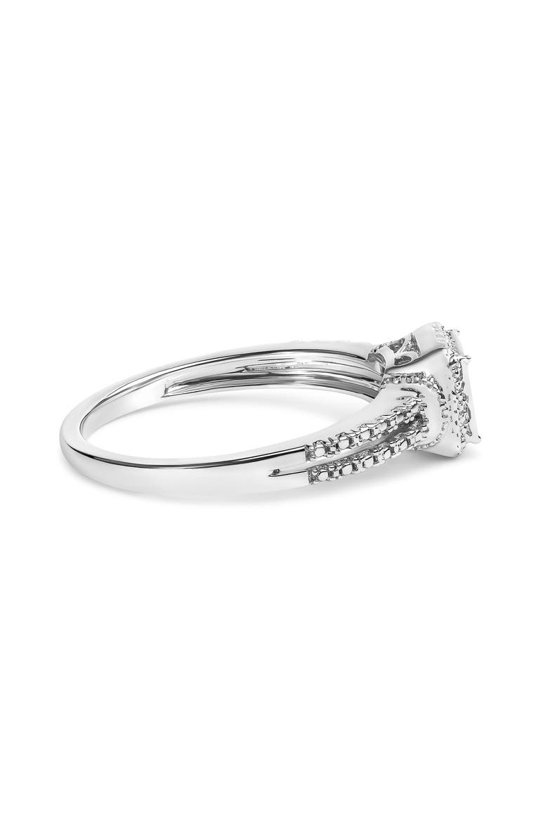 Silver 1/4 Cttw Princess-cut Diamond Composite Ring with Beaded Halo, Alternate, color, White