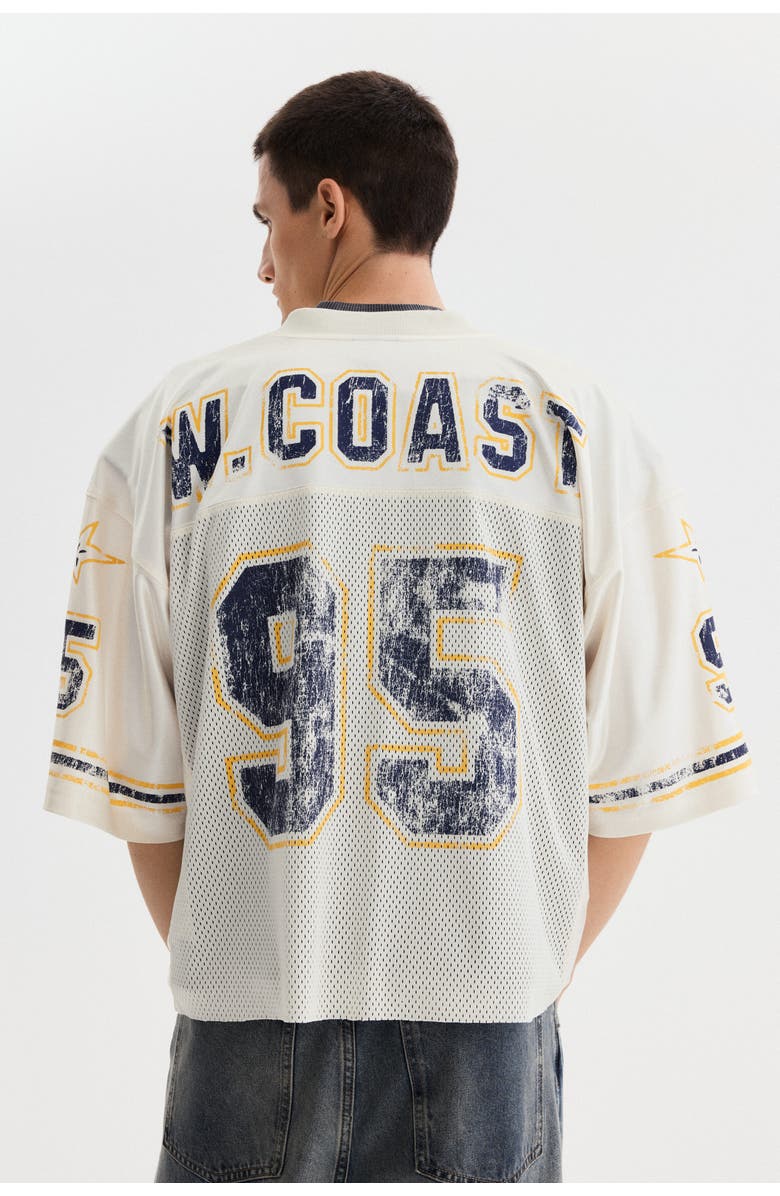H&M Oversized Fit Printed Mesh T-shirt, Alternate, color, White/W. Coast 95