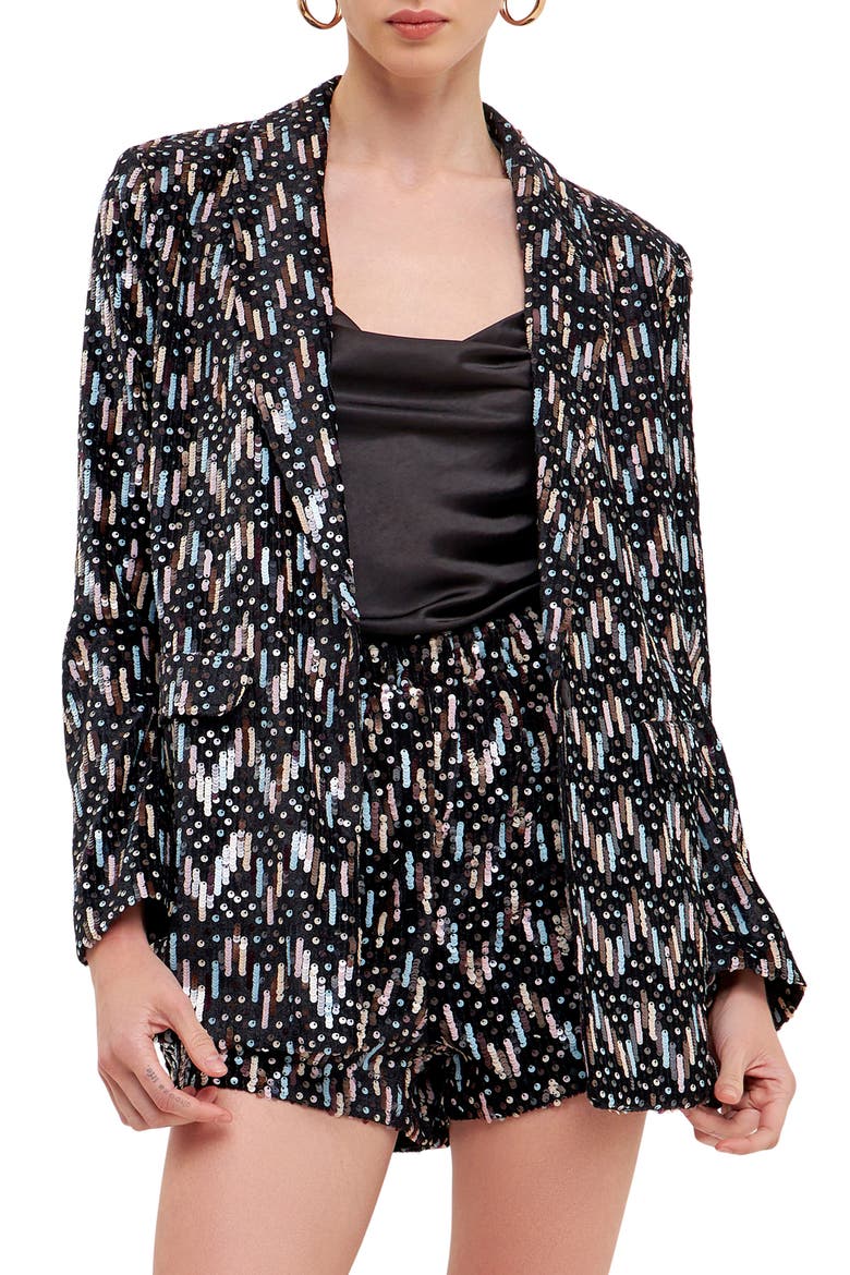 Sequin Single Breasted Blazer, Main, color, BLACK MULTI