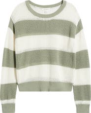 beachlunchlounge Tresa Stripe Crochet Crewneck Sweater