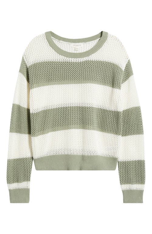 Beachlunchlounge Tresa Stripe Crochet Crewneck Sweater In Spring Sage/ivory