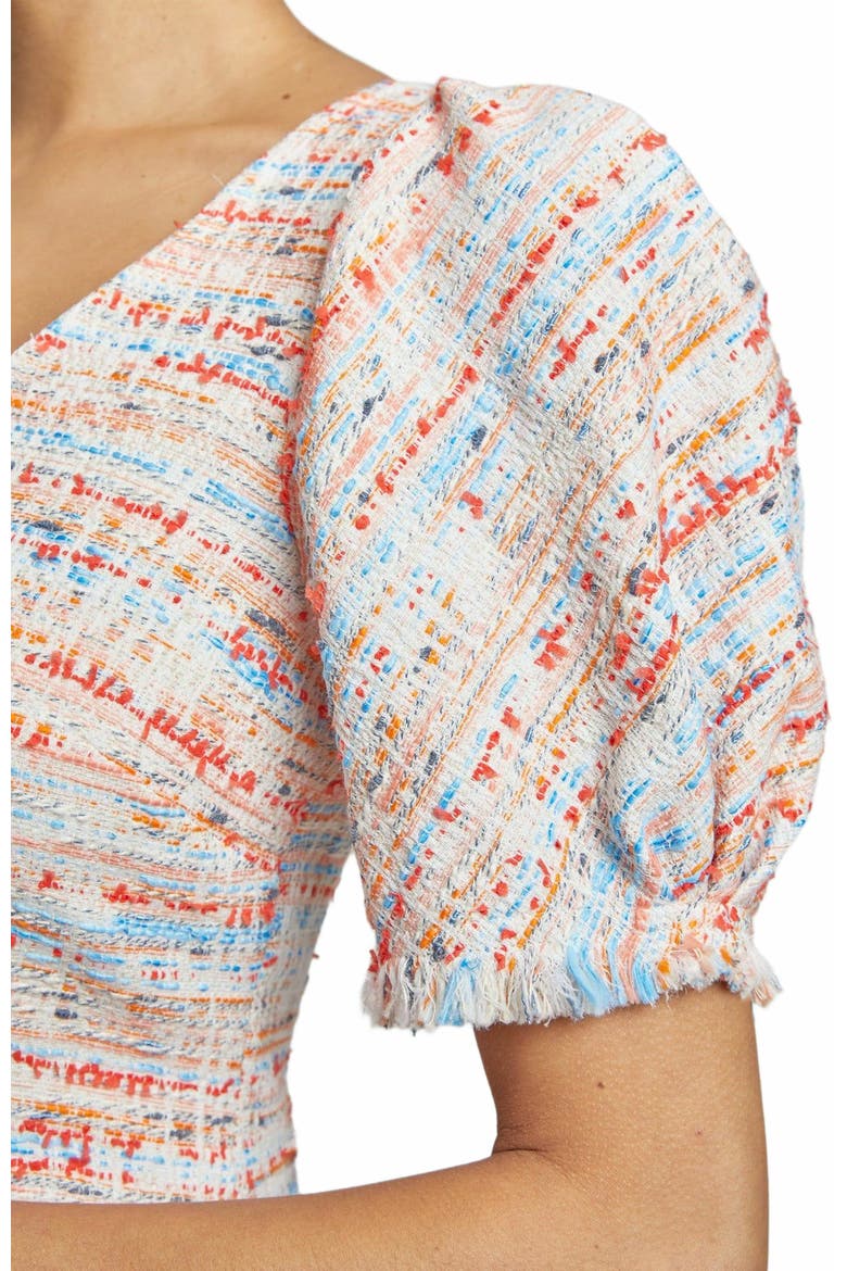 Bianca Tweed Shift Dress with Puff Sleeves, Alternate, color, SHELL