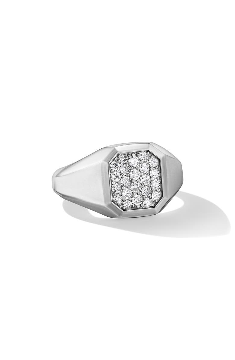 David Yurman Men's Streamline<sup>®</sup> Signet Ring in Sterling Silver, 14mm, Alternate, color, Sterling Silver/ Diamond
