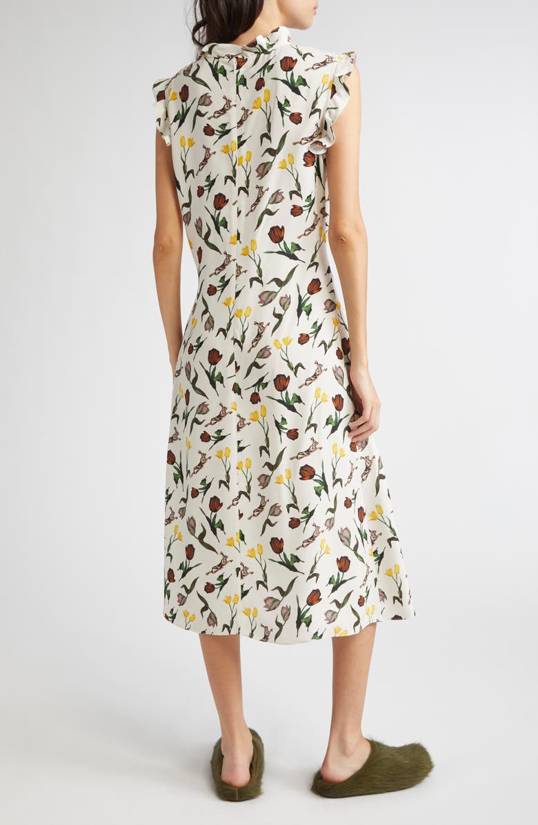 Marni Tulips & Hares Ruffle Satin Midi Dress, Alternate, color, Limestone