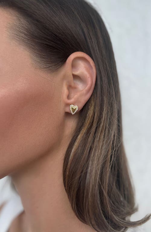 Adornia 14k Gold Plated Puffy Mini Halo Cz Heart Stud Earrings In Gold