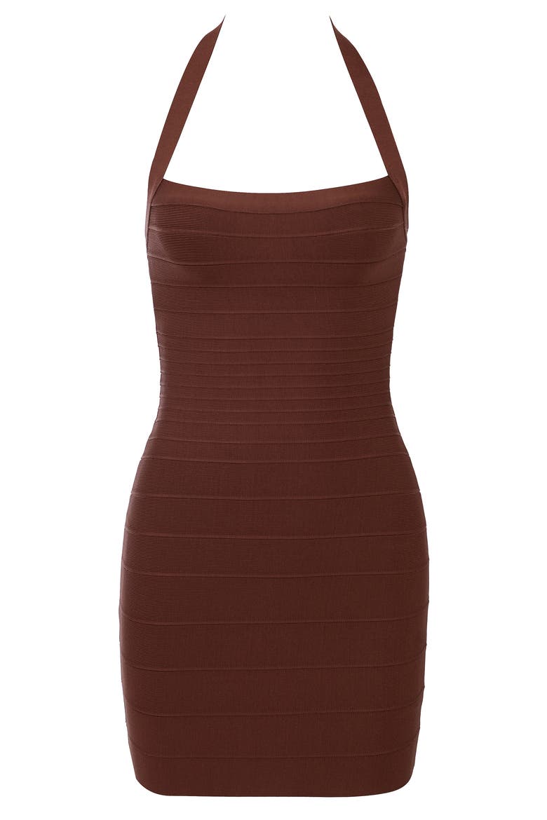 The Silhouette Halter Neck Bandage Minidress, Alternate, color, CHOCOLATE