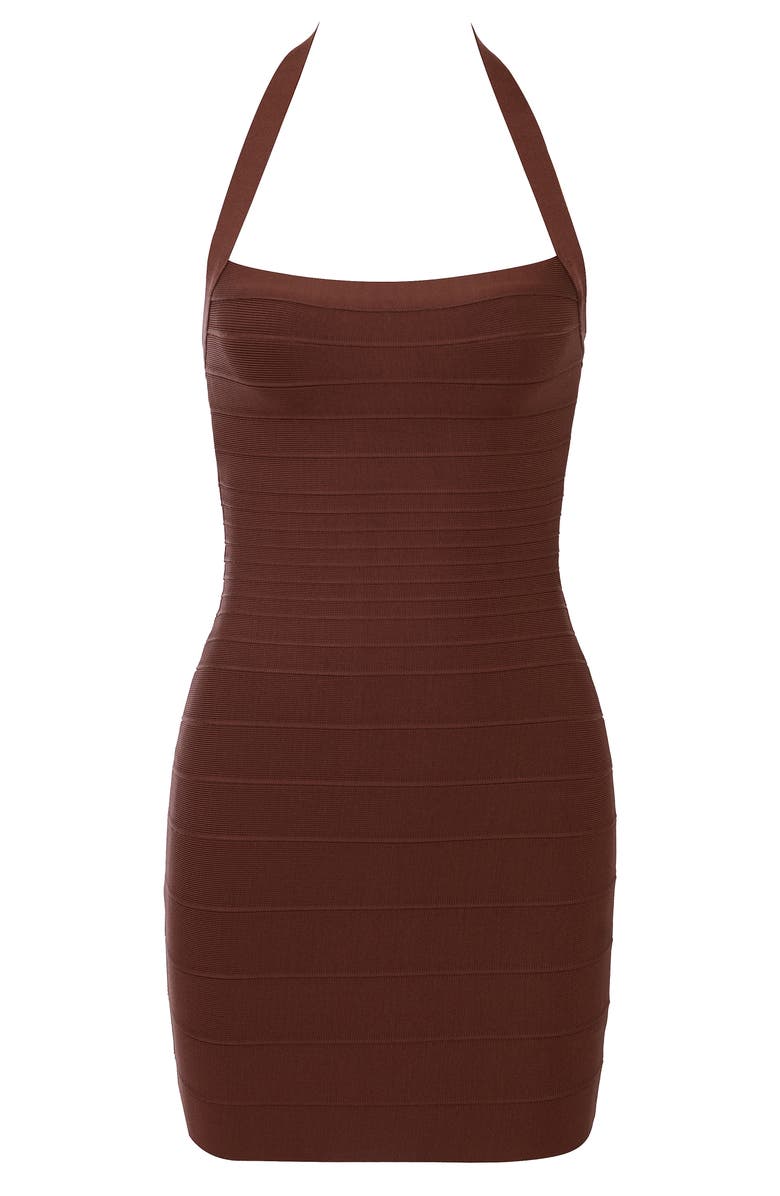 HOUSE OF CB The Silhouette Halter Neck Bandage Minidress, Alternate, color, Chocolate