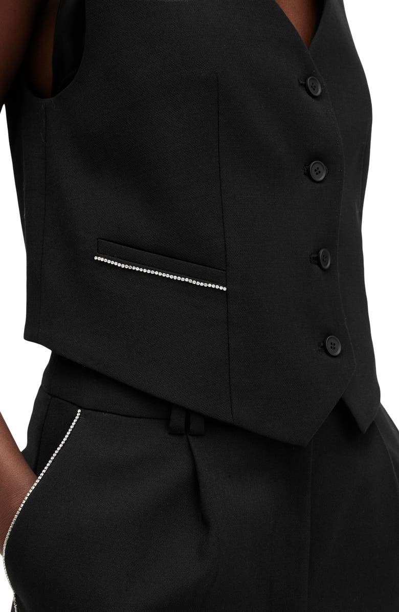 AllSaints Atlas Krys Rhinestone Embellished Waistcoat, Alternate, color, Black