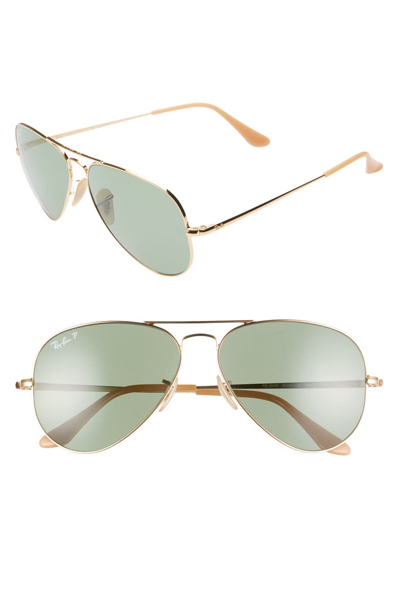 58mm Polarized Aviator Sunglasses, Main, color, GREEN