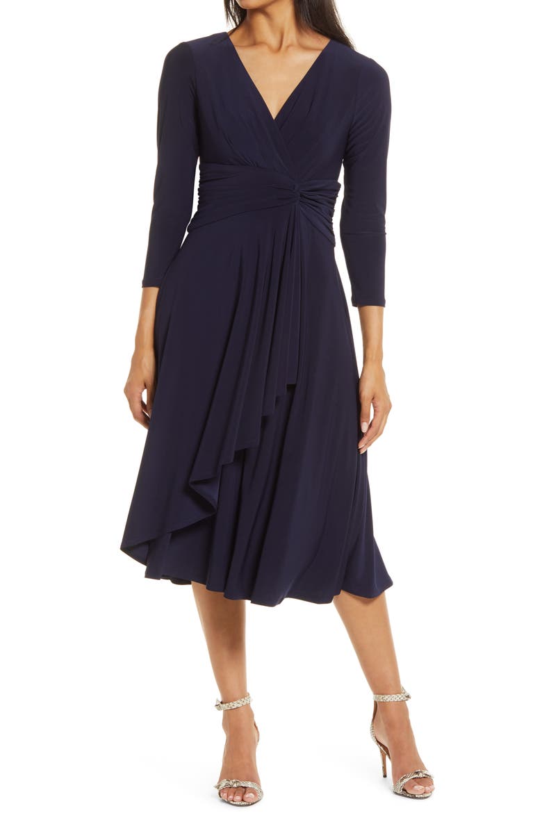 Eliza J Long Sleeve Faux Wrap Dress, Main, color,