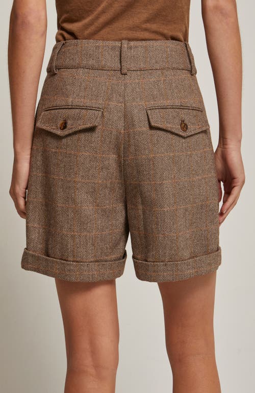 Crescent Herringbone Wool Blend Cuffed Shorts In Brown