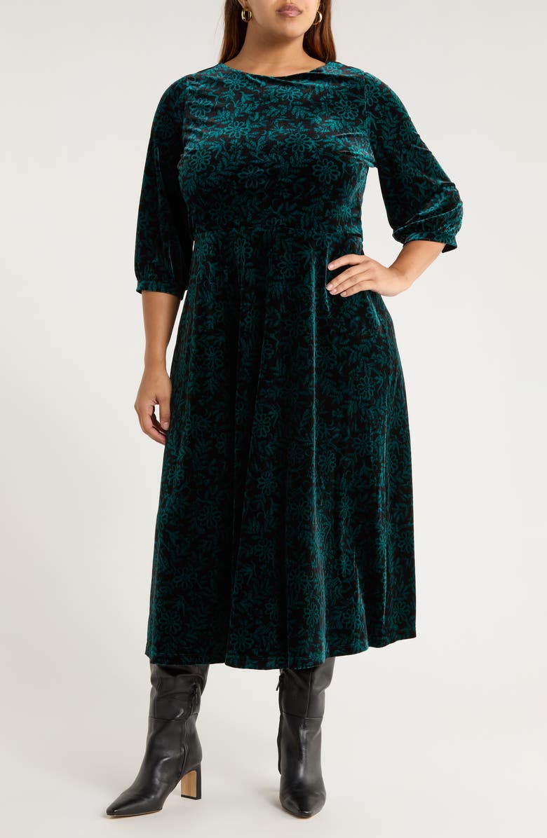 Seasalt Cornwall Oak Cottage Velvet Midi Dress, Main, color, Evening Woodland Studio Green