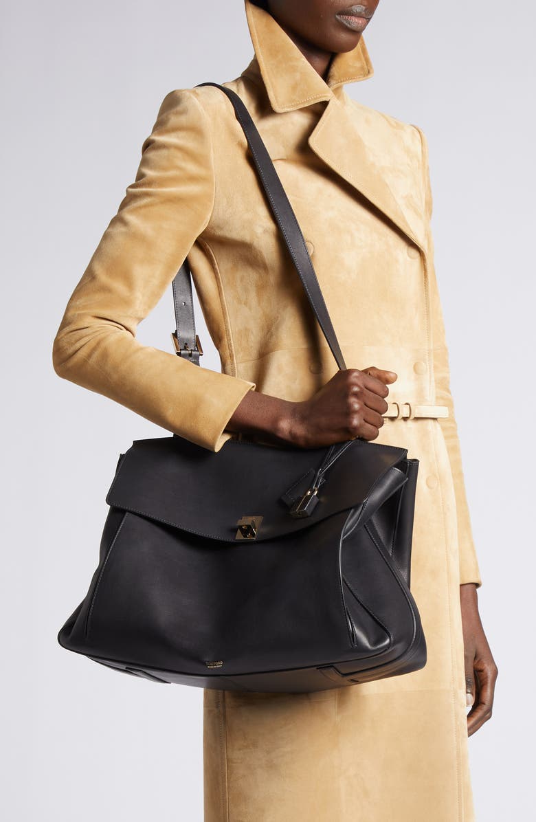 TOM FORD Large Besace Leather Messenger Bag, Alternate, color, Black