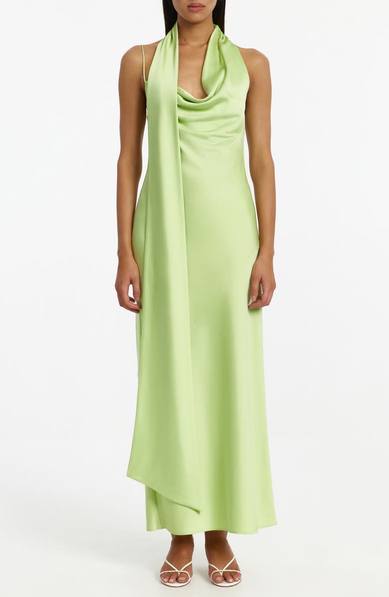 Significant Other Luka One-Shoulder Scarf Detail Satin Gown, Alternate, color, Pistachio
