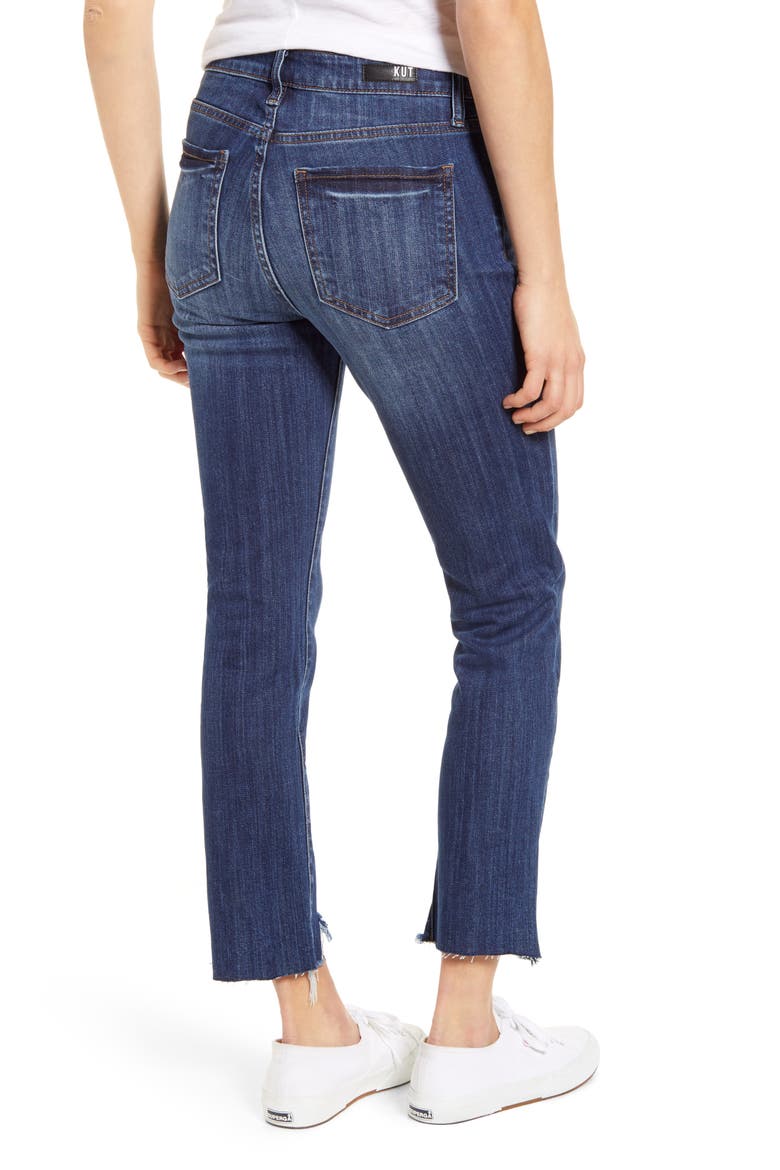 Reese High Waist Frayed Step Hem Ankle Straight Leg Jeans, Alternate, color, BEGIN