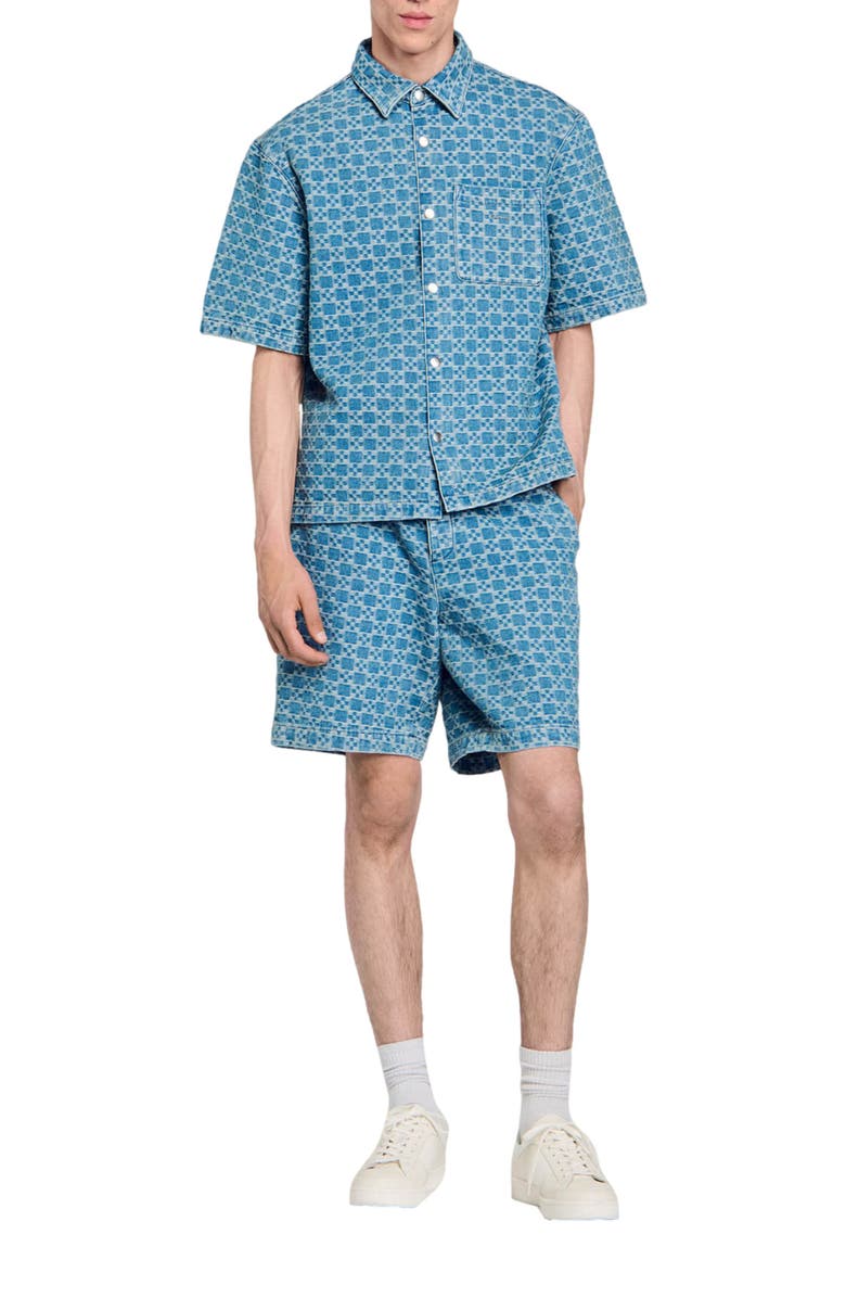 SANDRO Square cross denim shirt, Alternate, color, Sky Blue