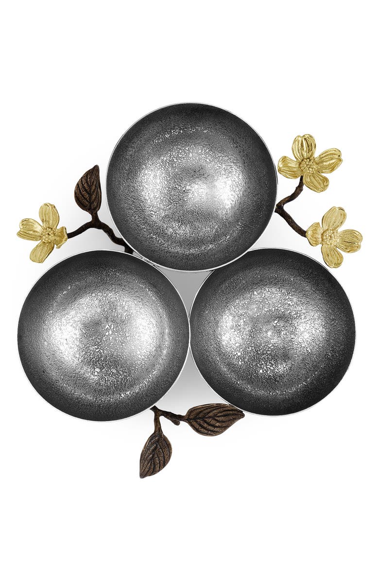 Michael Aram Dogwood Set of 3 Serving Bowls, Alternate, color, Silver/ Gold