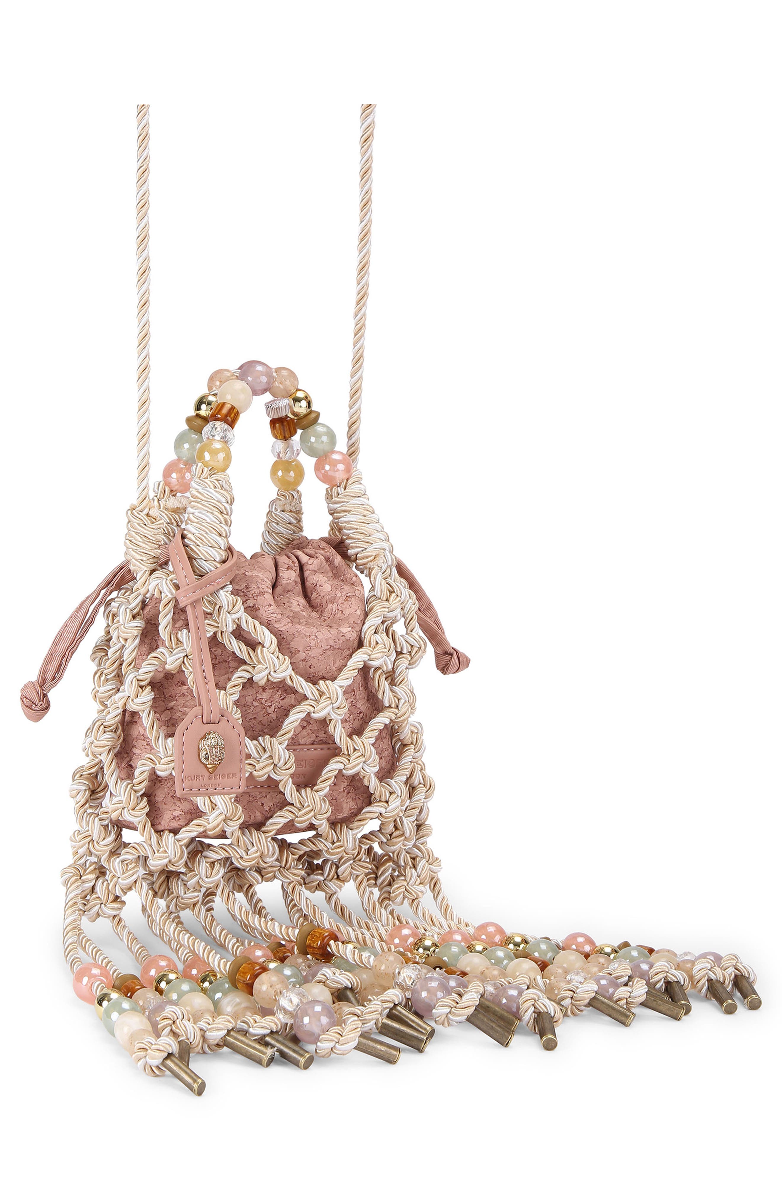 Kurt Geiger London Mini Macramé Rope Top Handle Bag, Alternate, color, Cream Comb