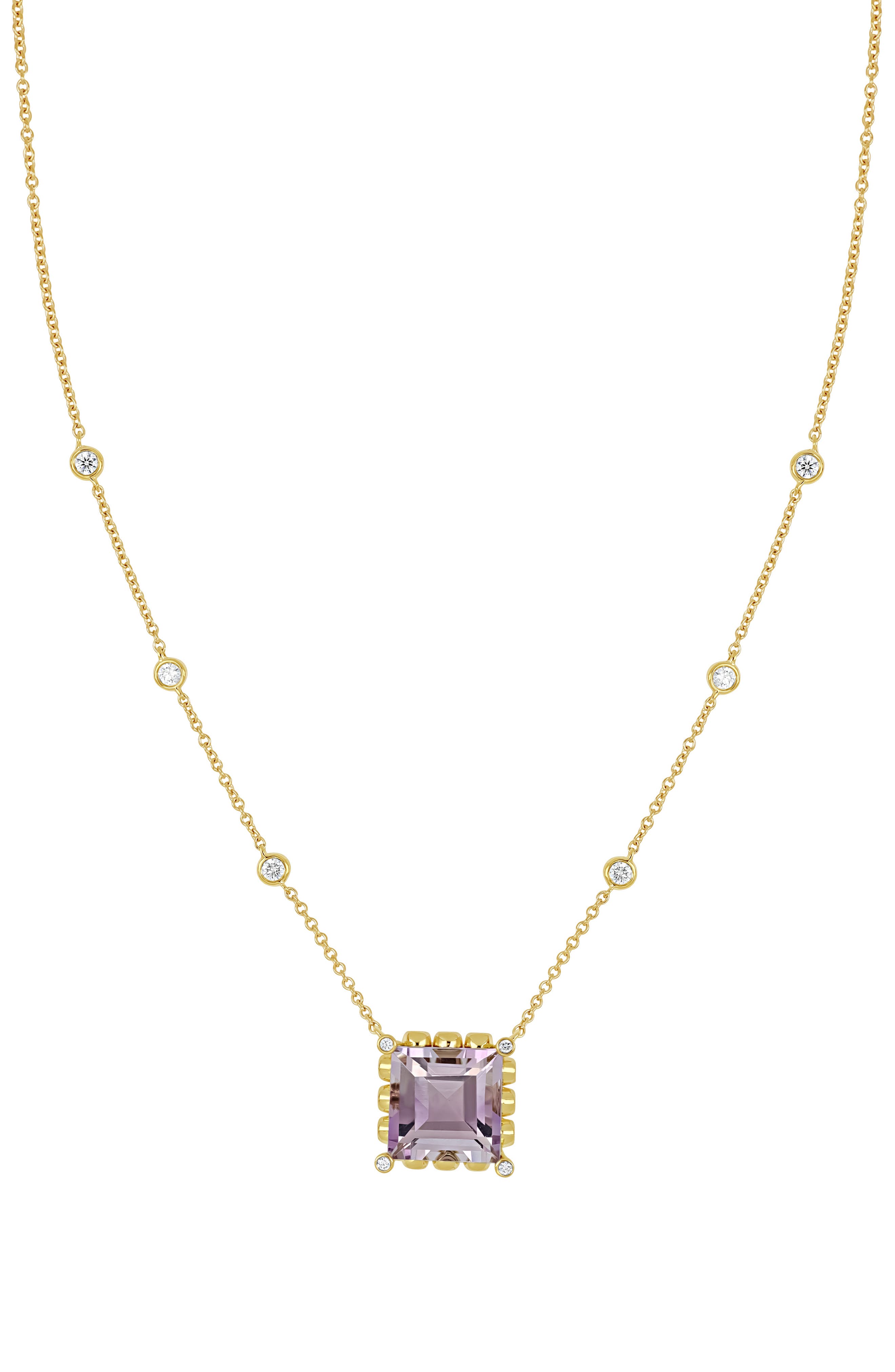 18k Gold Amethyst & Diamond Pendant Necklace