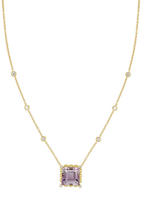 18k Gold Amethyst & Diamond Pendant Necklace